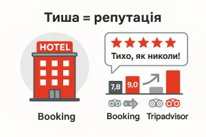 Тиша в готелі впливає на рейтинг Booking і Tripadvisor – інфографіка: Тиша = репутація