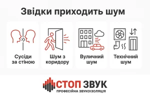 Інфографіка: звідки приходить шум – сусіди за стіною, шум з коридору, вуличний шум, технічний шум